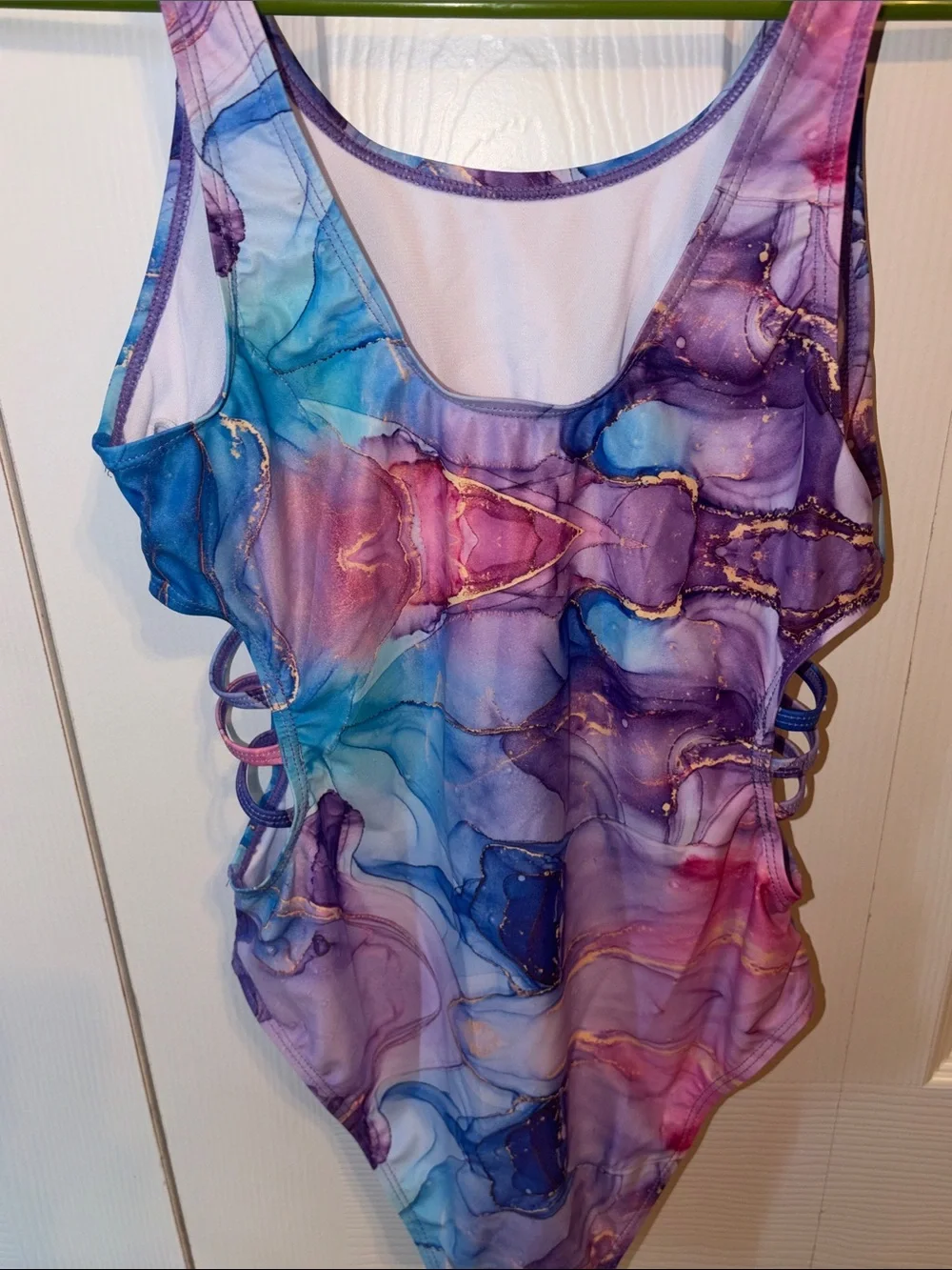 SHEIN Girls Blue Purple Pink Marble One-Piece Swimsuit